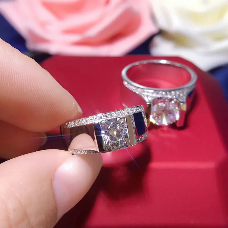 Роскошное мужское кольцо 2ct карат высокого качества имитация кольца с муассанитом мужское предложение кольцо
