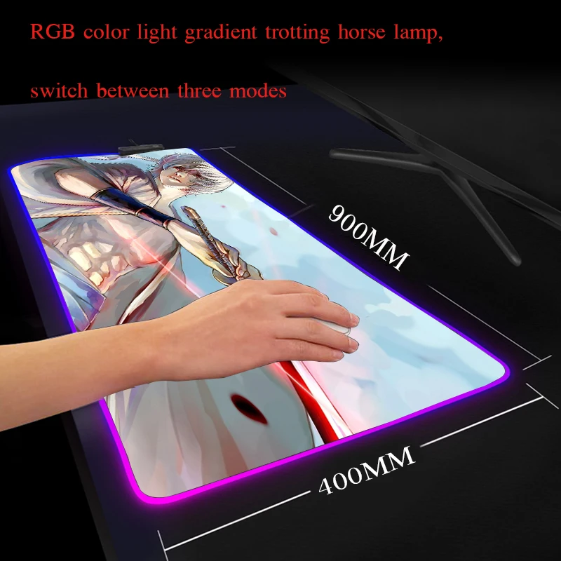Yuzuoan программируемый коврик для мыши Аниме Gintama RGB игровой коврик для мыши USB СВЕТОДИОДНЫЙ цветной светильник подсветка комфортное Управление компьютерный коврик XXL