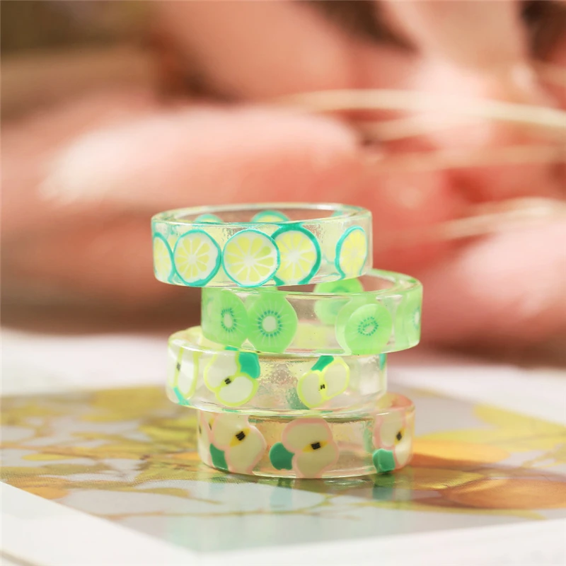 17KM Korean Colorful Transparent Resin Acrylic Rings Set for Women Trendy Geometric Square Round Ring Wedding Jewelry