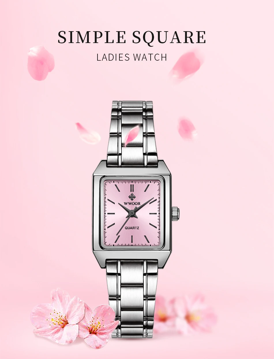 WWOOR Casual Square Women Watches Ultra Thin Small Female Quartz Watch Full Stainless Steel Ladies Wrist Waches Relogio Feminino