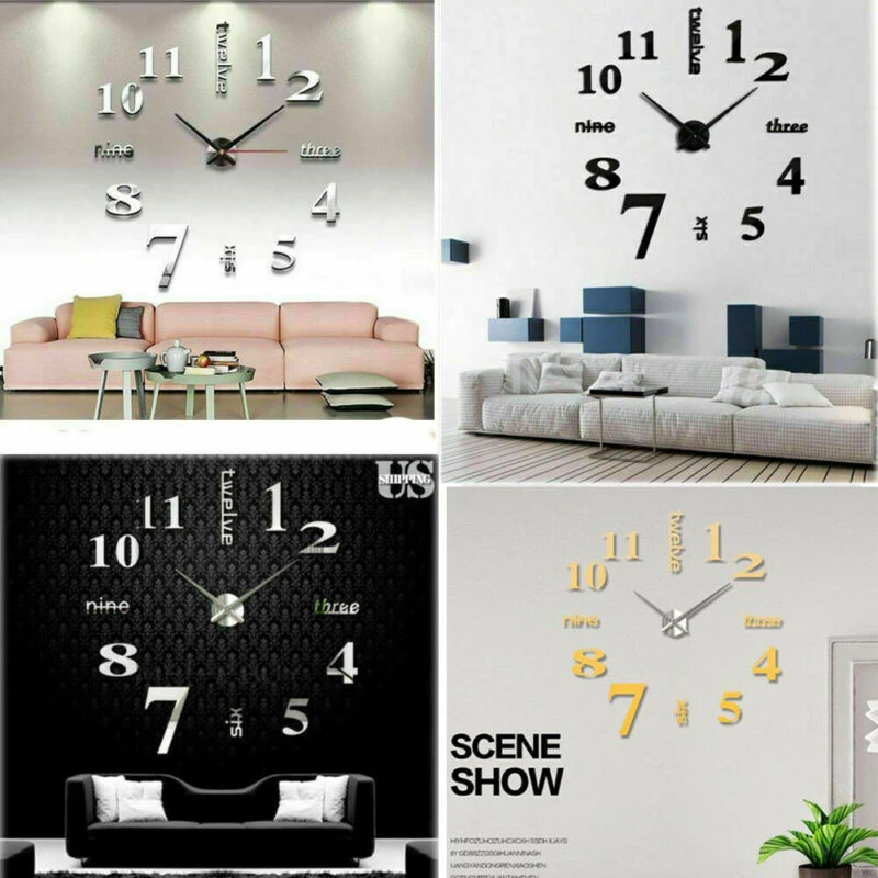DIY Modern 3D Wall Clock Analog Mirror Surface Large Number Sticker Home Decor DIY Modern 3D Wall Clock Analog Mirror Surface Large Number Sticker Home Decor