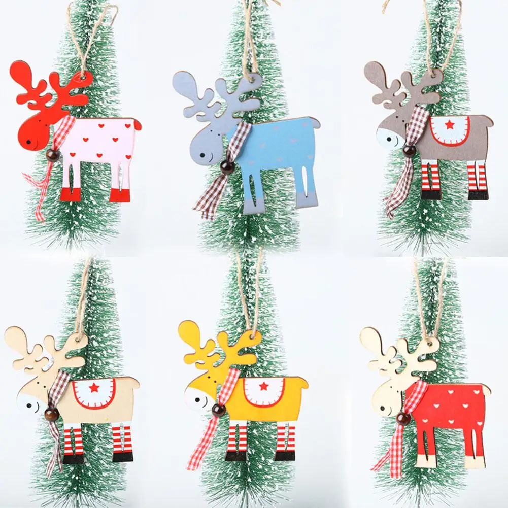 

Wooden Christmas Decorations Painted Elk Shape Hanging Pendant For Home Christmas Tree Decor 2019 Merry Christmas Decorations