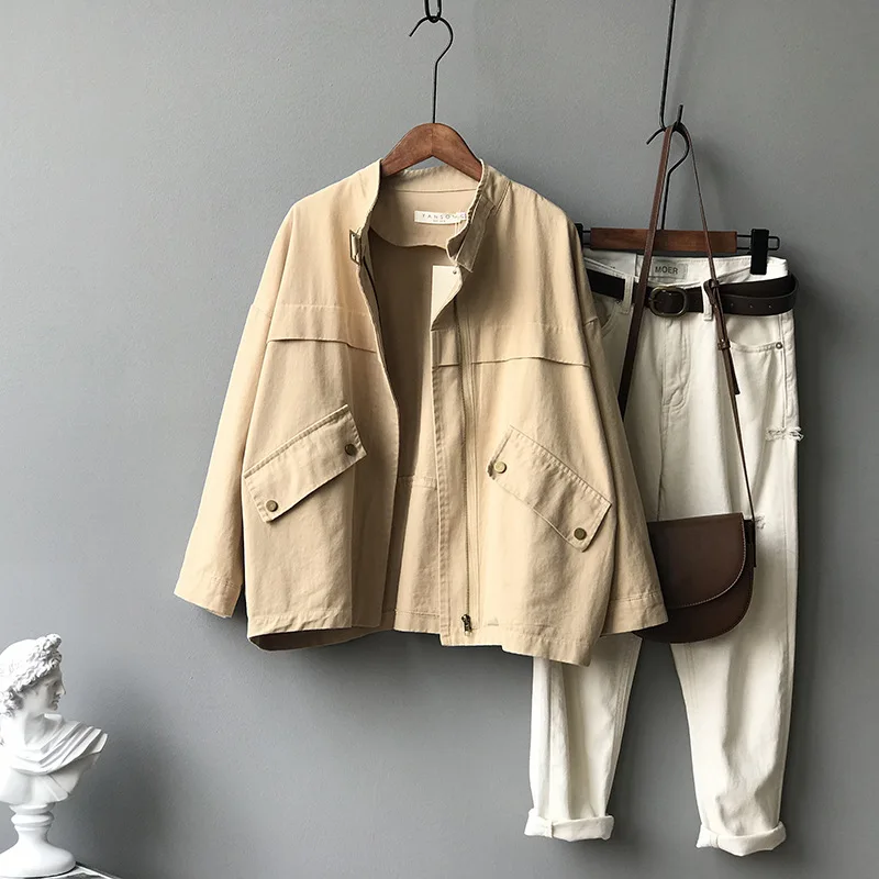 Верхняя одежда и пальто, куртки с длинным рукавом, однотонная Куртка карго на молнии, ветровки, пальто и куртки для женщин, армейский зеленый
