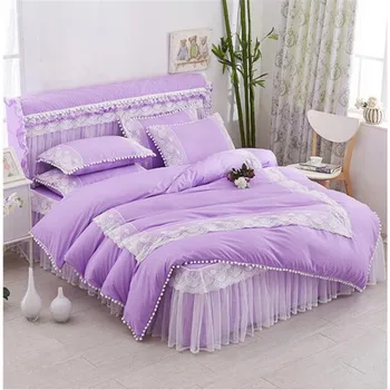 

princess lace beding solid color duvet cover single piece double quilt cover Korean 1/3pcs sanding cotton duvet cover free ship