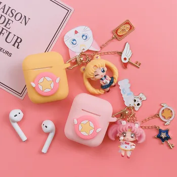 

Cute Japan Sailor Moon Keychain Silicone Case For Apple AirPods 12 Charging Box Bluetooth Earphone Protective Cover Accessories