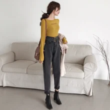 Обтягивающие свободные джинсы с высокой талией; брюки для папы; брюки-Харлан; брюки; ремни