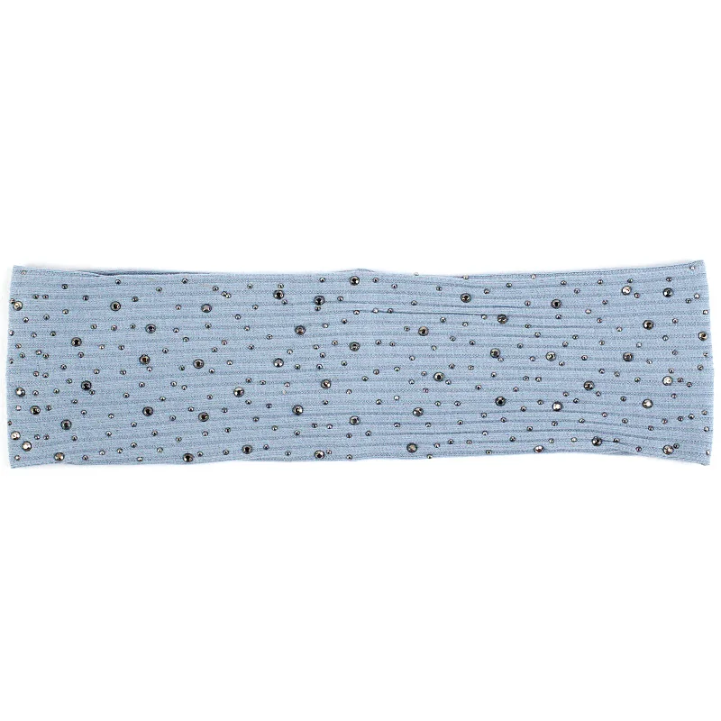 light blue Geebro женские блестящие стразы повязка на голову из хлопка повязка для волос аксессуары новые мягкие эластичные ребристые повязки на голову вечерние тюрбан - Цвет: light blue