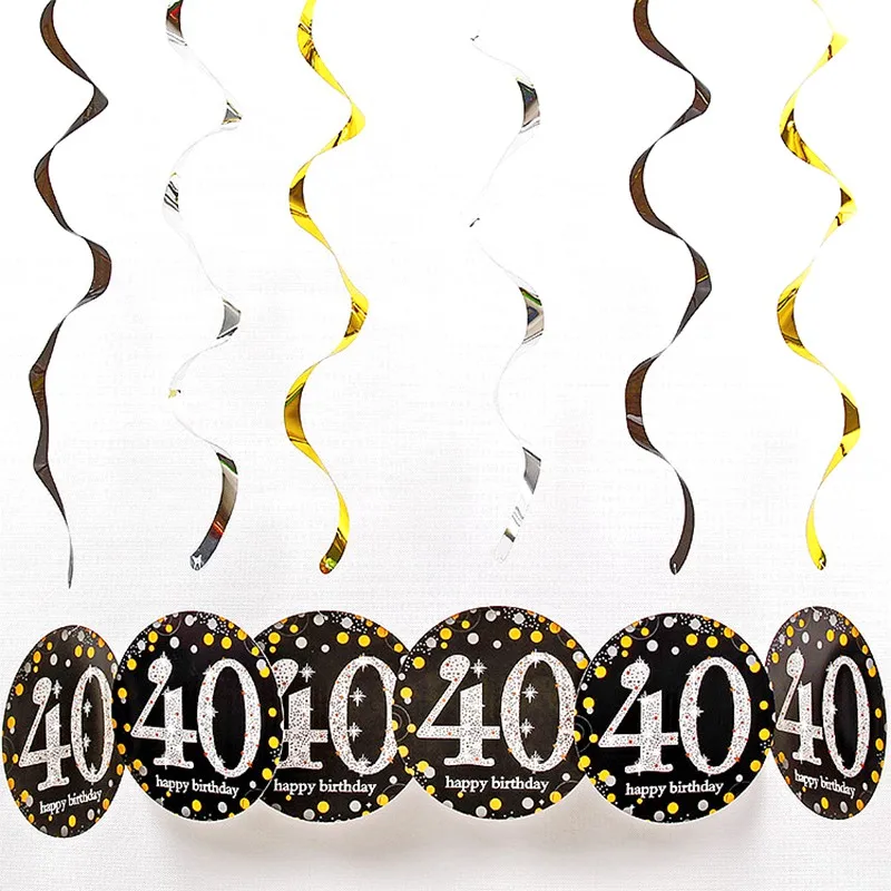 6pcs Spiral 40th Цвета: черный, золотистый, серия 21th 30th 40th 50th 60th 70th 80th кружки, тарелки, салфетки флаг одноразовая посуда для дня рождения Юбилей вечерние Декор - Цвет: 6pcs Spiral 40th