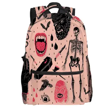 

Mouth Teeth Tongue Skull Bones Backpack College Students Wear Resistance Laptop Backpack Book Bag Casual Sports Bags School Bag