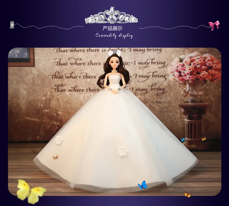 80 см хвост свадебное платье для куклы игрушка 3D Свадьба Barbiedsly кукла большая юбка невесты Девушка мультфильм принцесса кукла игрушка подарок на год