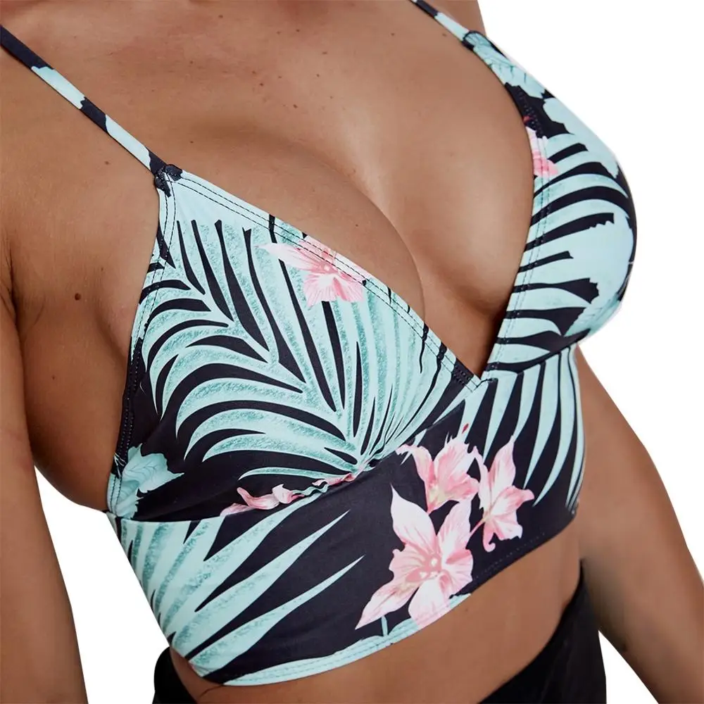 2020 Women Tankini Sexy Lace-up High Waist Floral Printed Bikini Swimwear Lady Wire Free Padded Bra Swimming ????????? 2020 Women Tankini Sexy Lace-up High Waist Floral Printed Bikini Swimwear Lady Wire Free Padded Bra Swimming ?????????