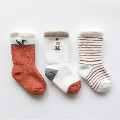 3Pairs/lot Children's socks terry utumn and winter new thickening baby tube socks warm combed cotton newborn socks - Цвет: as photo