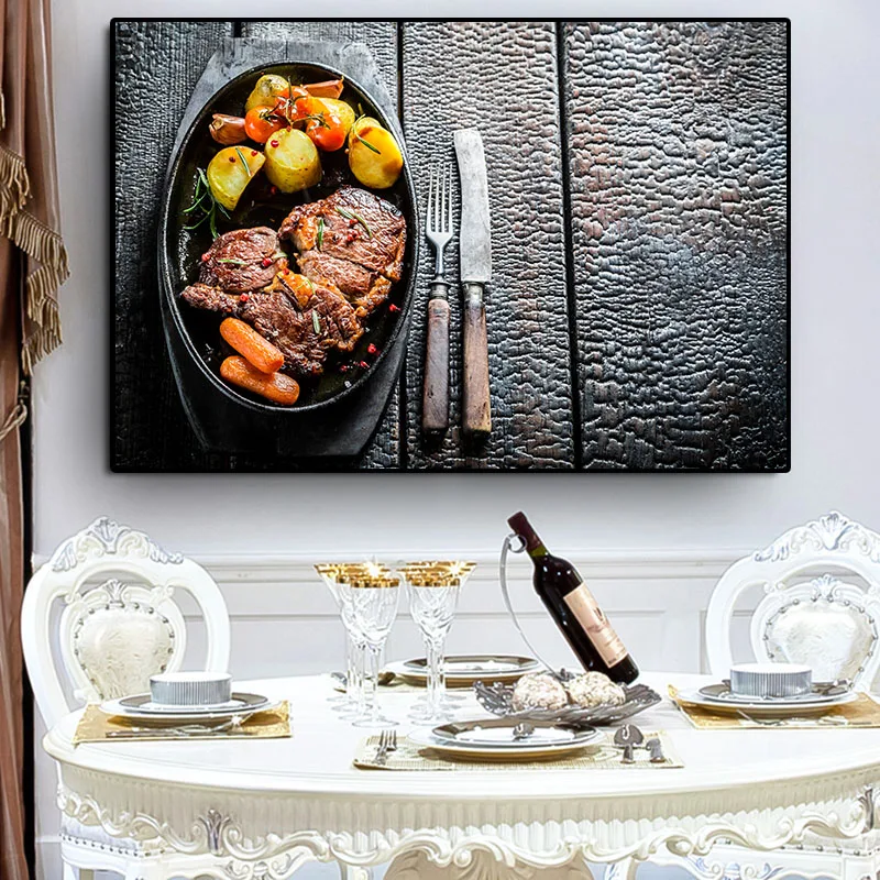 Жареного мяса и овощной нож вилка Кухня холст картины зерна специи перец Куадрос