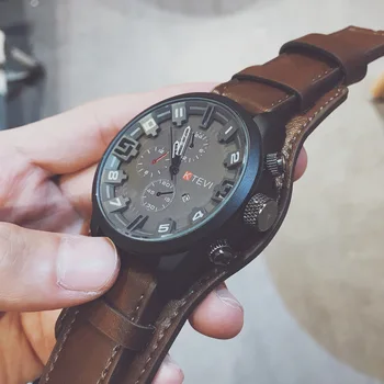 

High Quality Fashion Men's Sport Watch Quartz Big Leather Strap Militarry Men Watch Luxury Brand Watch Men Dropshipping