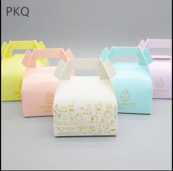

15Pcs Color Paper Cake Boxes Small Cupcake Box With Handle Baking Cookies Packaging Boxes Dessert Present Box 2 Sizes
