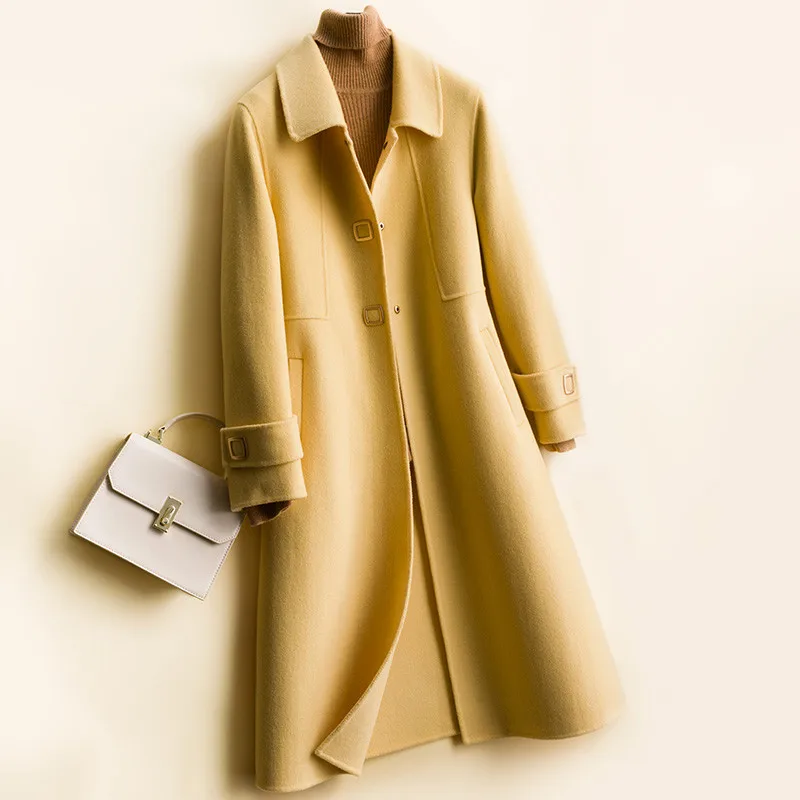 Высококачественные зимние женские куртки пальто из 100% шерсти однобортное модное