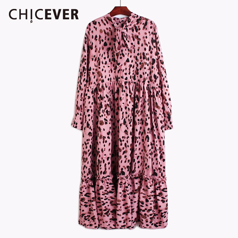Повседневное платье CHICEVER с леопардовым принтом женские свободные платья длинным
