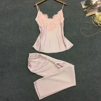 

Sexy Lace Pajamas Suit Fashion Women Solid Color V-Neck Comfortable Modal Lingerie Sleepwear Set Roupa Feminina 2020 New Hot YE