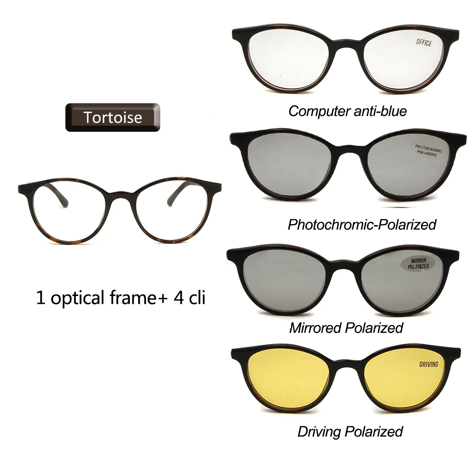 Lv.mu.0594 Round Eyeglasses Frame Polarized Magnet Clip Glasses