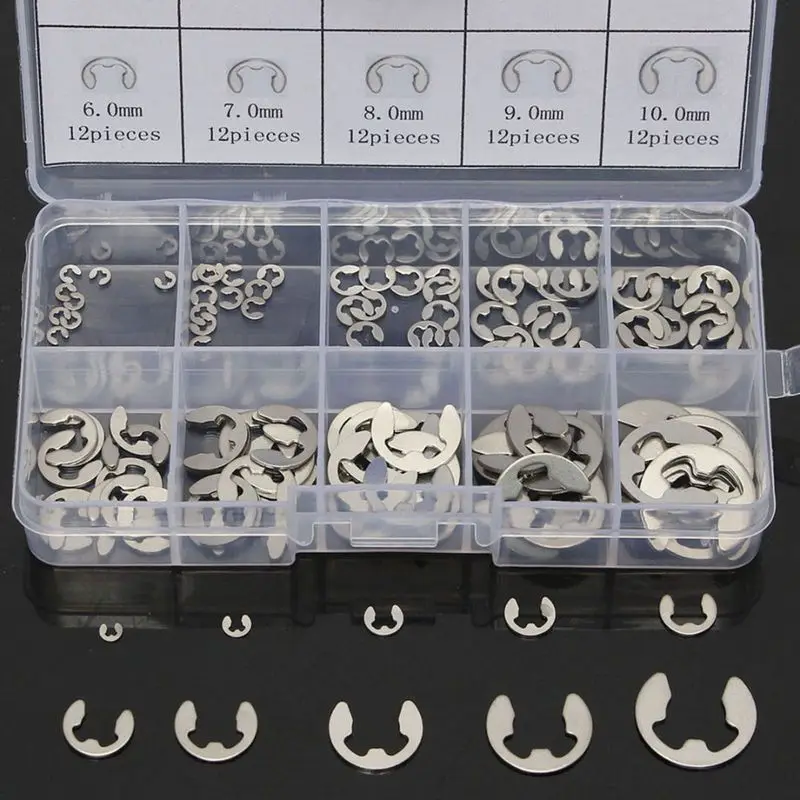 

Hot Sale 120Pcs Stainless Steel E-Clip Retaining Snap Ring Circlip Kit 1.5mm to 10mm