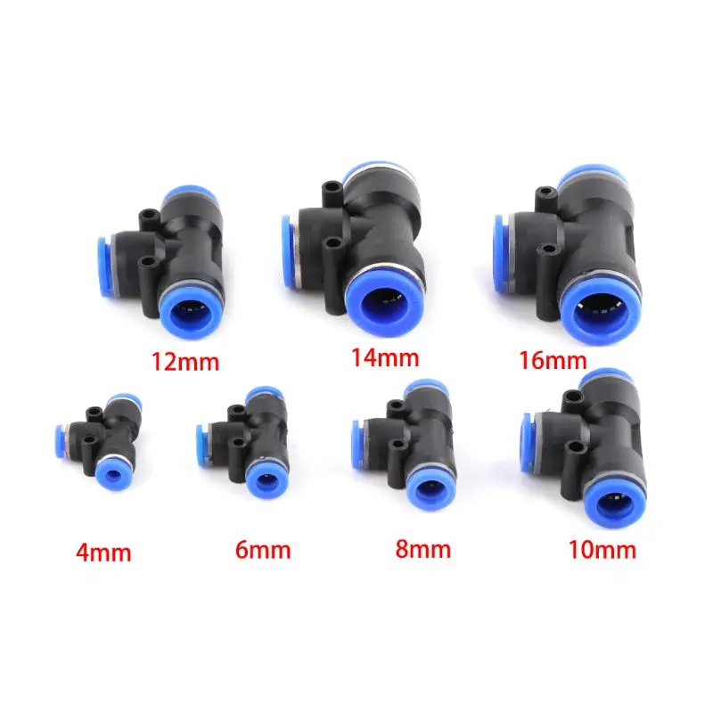 

5 Pcs T-Type Three-way Pneumatic Quick Connector Pneumatic Air Pipe Quick-Connect Interface Connector Self-Locking Plug-in Conne