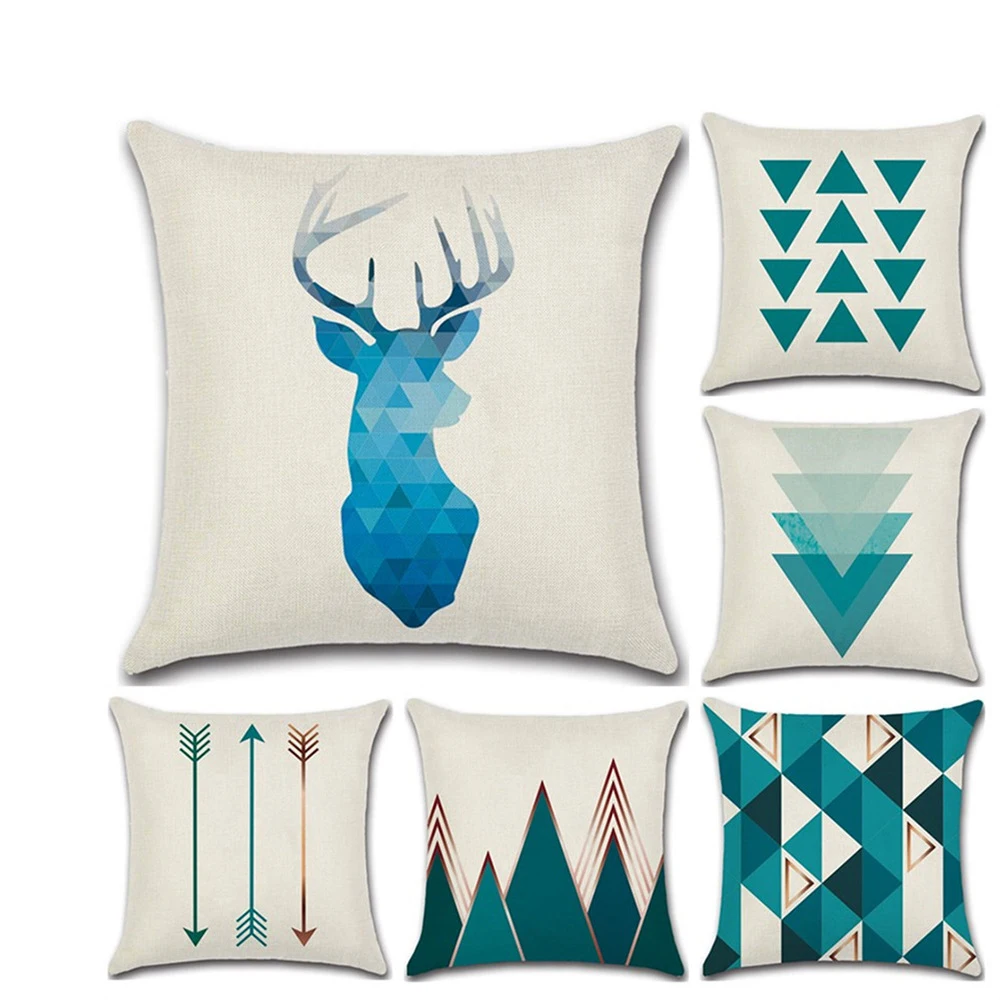 

45cm*45cm Blue Geometric Pattern Design Linen Throw Pillow Covers Couch Cushion Cover Home Decor Pillow