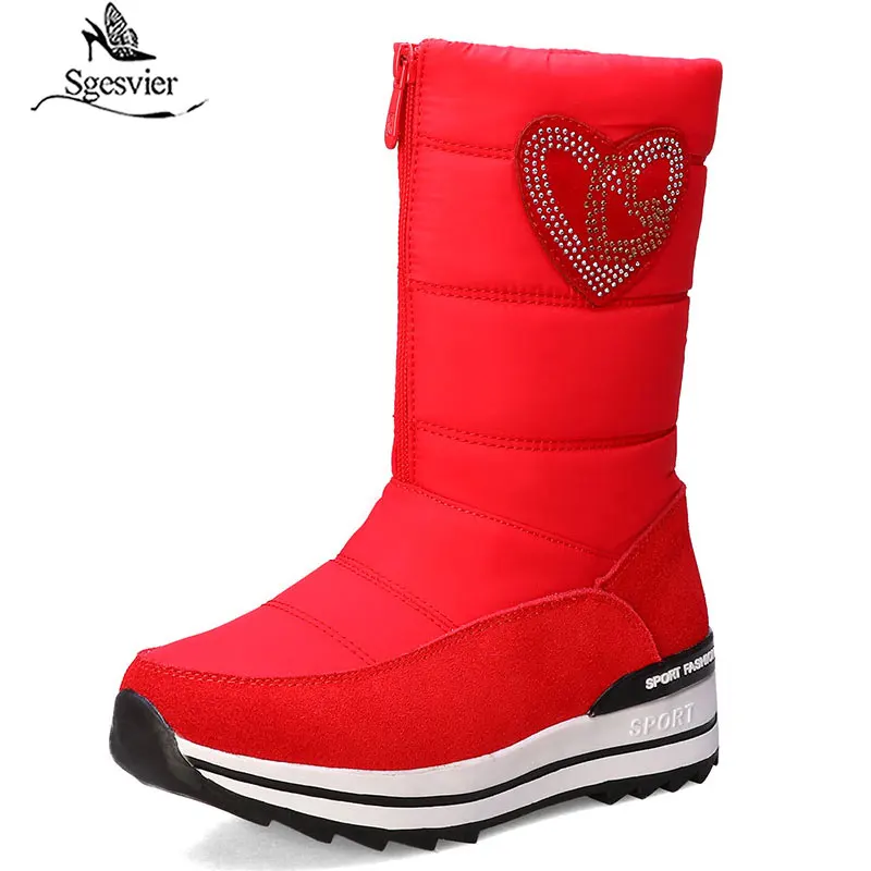 Sgesvier; модные очень теплые зимние сапоги; нескользящие зимние сапоги на толстой подошве; цвет красный, черный; обувь на пуху; зимняя женская обувь из хлопка