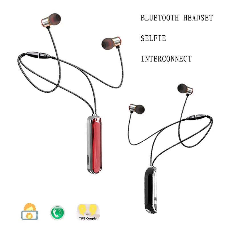 TWS Bluetooth селфи наушники для влюбленных Тандем в ухо гарнитура магнитное ожерелье на звонок наушник 9D тяжелый бас бег спортивные наушники