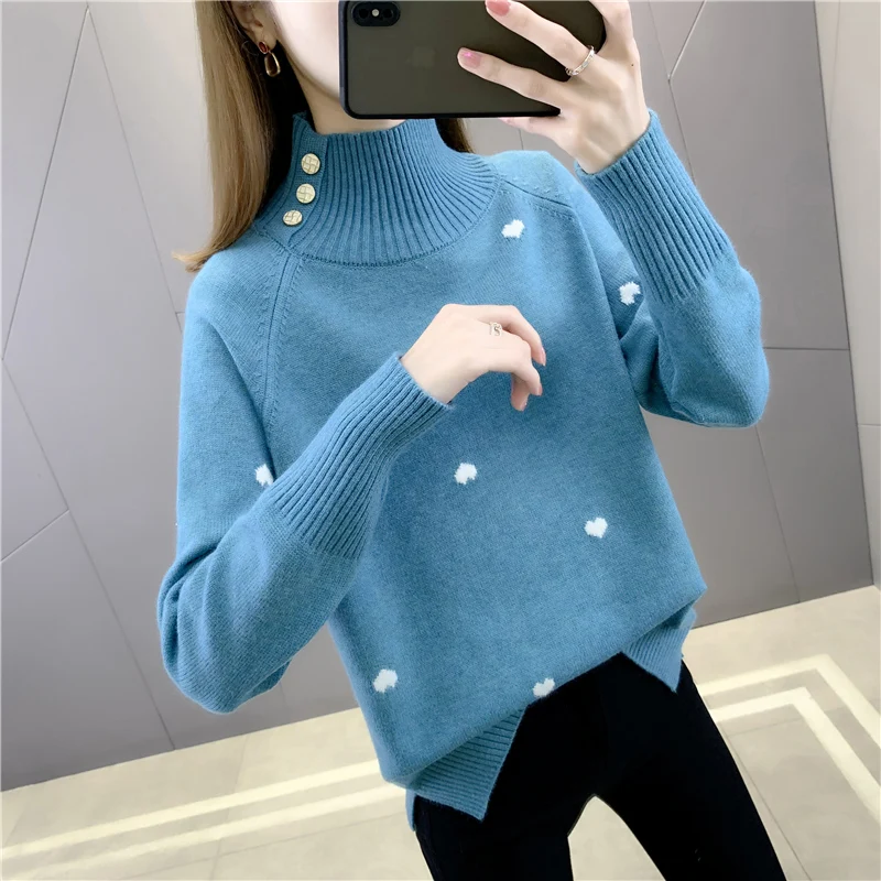 

21062 (No. 3, row 2, room 2) real shot half high collar button love split Pullover [1393] 51