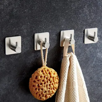 

Adhesive Wall Door Back Hooks Heavy Duty Stainless Steel Clothes Hanger Bathroom Kitchen Towel Rustproof Hook