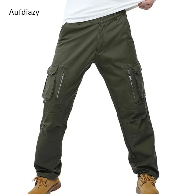 

Aufdiazy Men's Tactical Trousers Winter Thick Warm Zipper Outerwear Solid Waterproof Windproof Military Male Sports Pants JM126