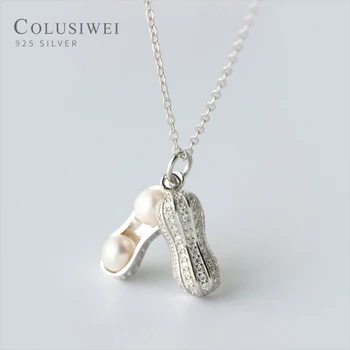 

COLUSIWEI Cute Peanut Link Chain Pendant for Women Genuine 925 Sterling Silver Pearl Pendant Necklace Fashion Fine Jewelry