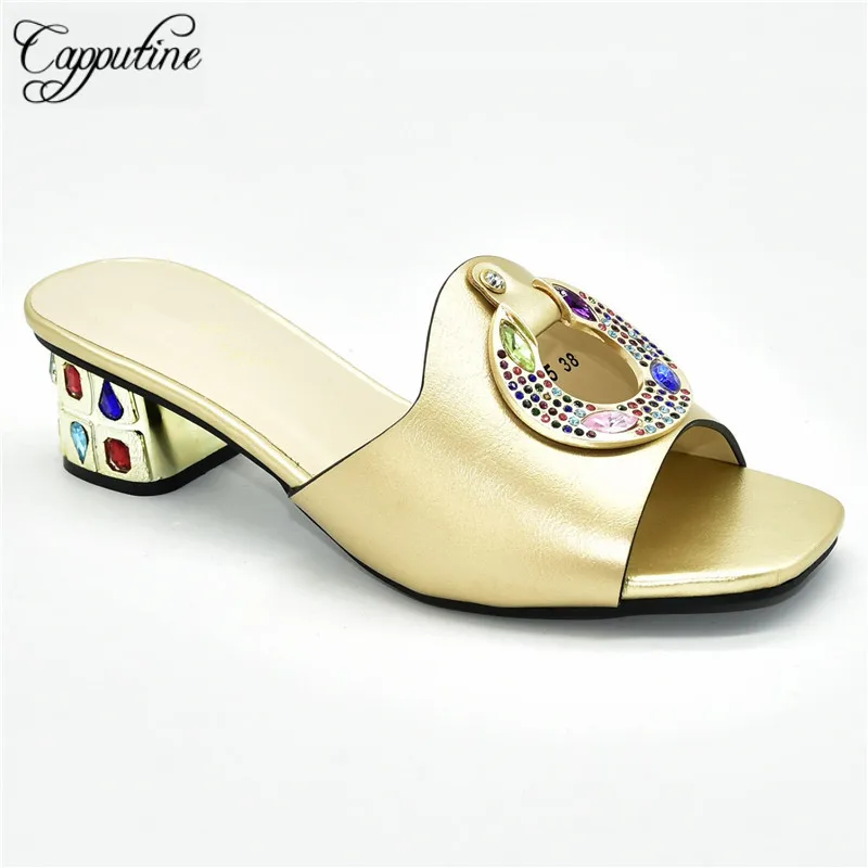 

Wholesale price African high heel lady's sandals shoes for party 88-5 in gold, heel height 5.5cm