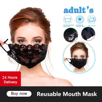 

Women Black Lace Face Mask Face Cover Fabric Breathable Adjustable Protective Mascarillas Washable Reusable Sunscreen Cubrebocas