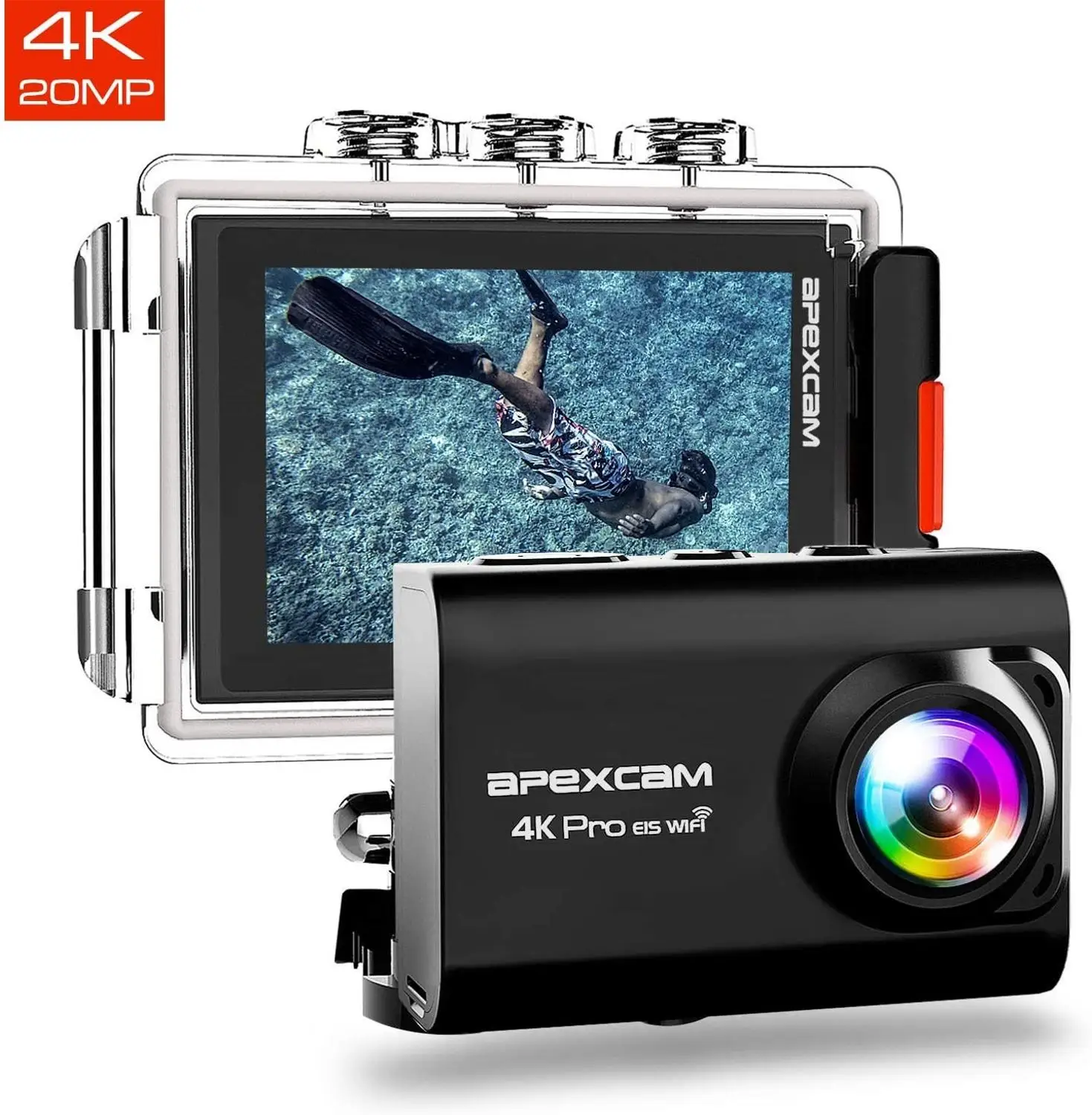 Apexcam M80 Pro action camera 4k EIS 20MP WiFi Underwater 40M