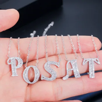 

Fanqieliu Solid 925 Sterling Silver DIY Crystal Fine Jewelry A - Z 26 Letter Pendant Necklace For Women FQL20085