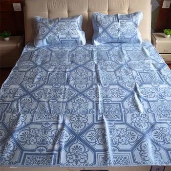 

3-Piece Summer Sleeping Mat Kit Foldable Mattress Ice Silk Cooling Cover Breathable Pad With Pillow Case For Home Bedroom