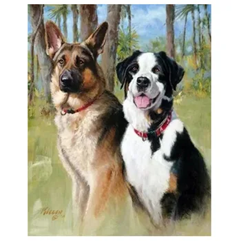 

Two Dogs Animal Cross Stitch DIY Painting 5D Diamond Home Decor Picture Embroidery Pattern Wall Sticker Mosaic Full Round Drill