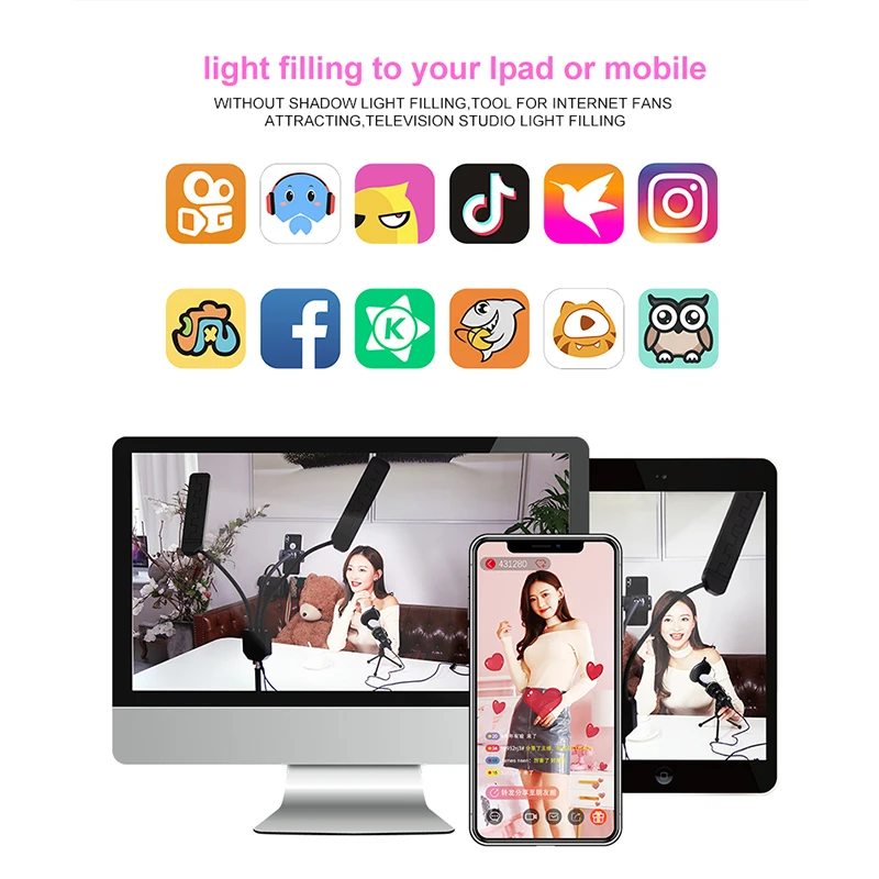 New Photography Lighting 3000K-6000K Double Arms Fill LED Selfie Light Photo Studio Camera Lamp Tripod For Video Live Broadcast