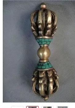 

decoration bronze factory Pure Brass Antique ancient copper Tibetan Buddhism Turquoise Buddhist Ritual Tool Hand Vajra Dorje