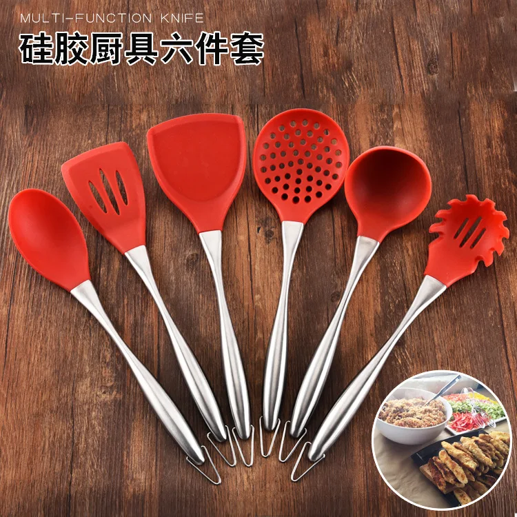 Stainless Steel Hollow Handle Silicone Kitchenware Set Chinese Style Cooking Shovel Silicone Spoon Pasta Spoon Non-stick Pot Cur