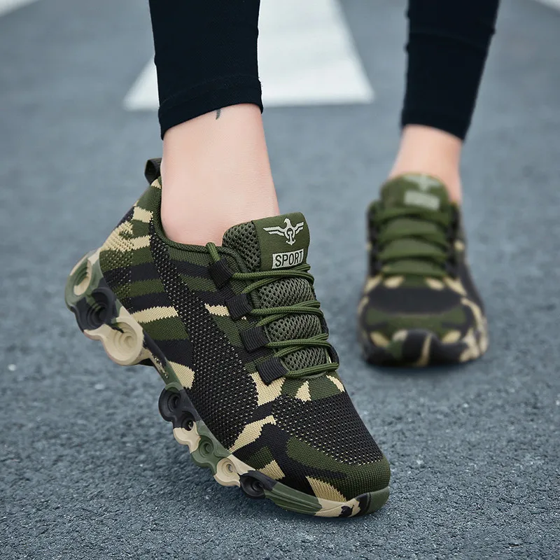 Camouflage Модные камуфляжные кроссовки; женская дышащая повседневная обувь; мужские кроссовки зеленого цвета; большие размеры 35-44; обувь для влюбленных; NX018 - Цвет: Camouflage