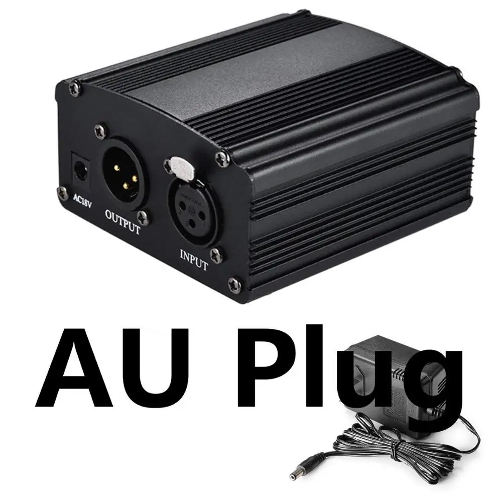 Черный Микрофон на расстоянии 1-канал 48В Питание+ адаптер AU US EU Plug для любого конденсаторный микрофон для записи - Цвет: Черный