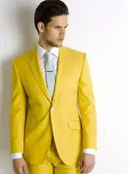 Желтые свадебные костюмы для мужчин лацканы с отворотом для шафера смокинги мужские s костюмы Slim Fit Женихи мужской костюм на заказ (куртка +