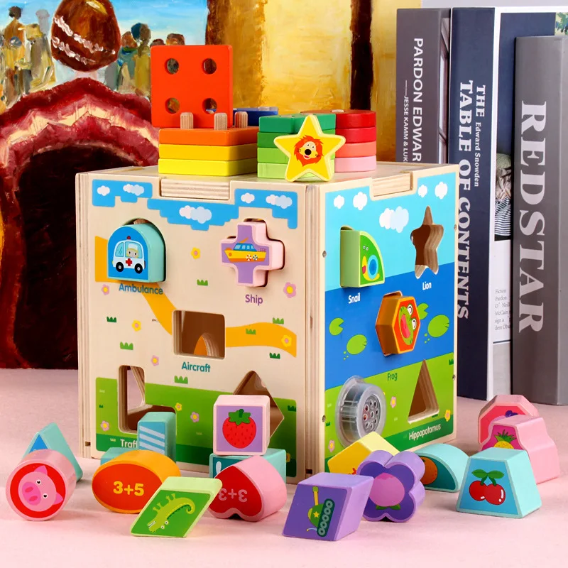 

Wooden Multi-functional Case Column Intelligence Box Early Education Wisdom Shape Matching Cognitive Children'S Educational Toy