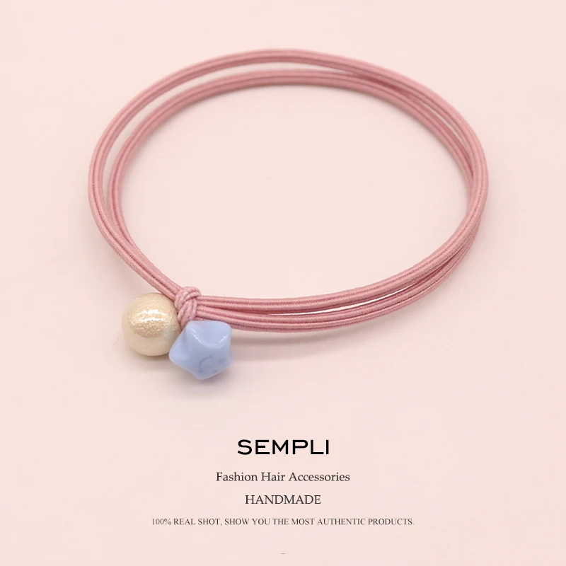 Sempli, яркие цвета, простые эластичные резинки для волос для девочек, милый кролик, жемчуг, Детские резинки, конский хвост, резинка для волос - Цвет: Pink F