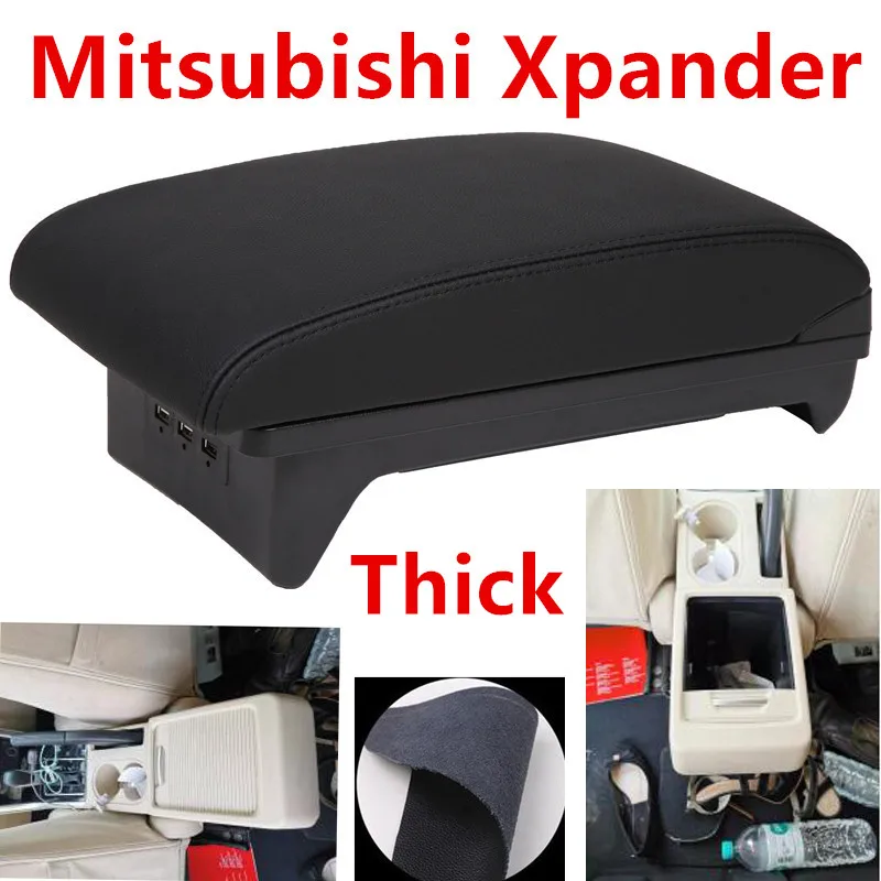 Для Mitsubishi Xpander подлокотник коробка Универсальная автомобильная центральная консоль с USB - Название цвета: black line