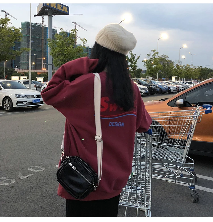 Женские толстовки, Harajuku, толстый, Ulzzang Ins, шикарный, ленивый, Повседневный, с буквенным принтом, толстовка, женский, Ретро стиль, Kawaii, джемпер для женщин