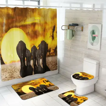 

4 pcs/set Bathroom Polyester Shower Curtain Non Slip Toilet Cover Rugs Mat Set Bath Mat Pedestal Rug Shower Curtain Set