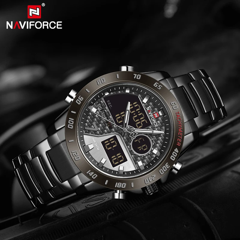 NAVIFORCE брендовые Роскошные мужские часы, военные цифровые спортивные наручные часы, мужские модные водонепроницаемые часы со стальным ремешком